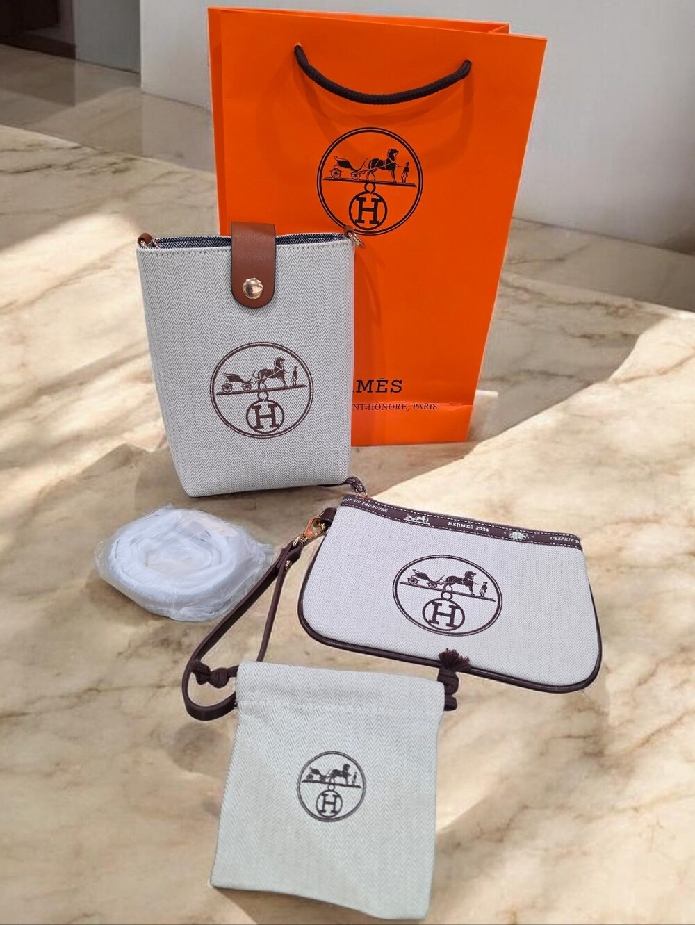 Upcycled Hermes Dustbag Bundle - Crossbody, Wristlet, Jewelery Pouch & Gift Bag